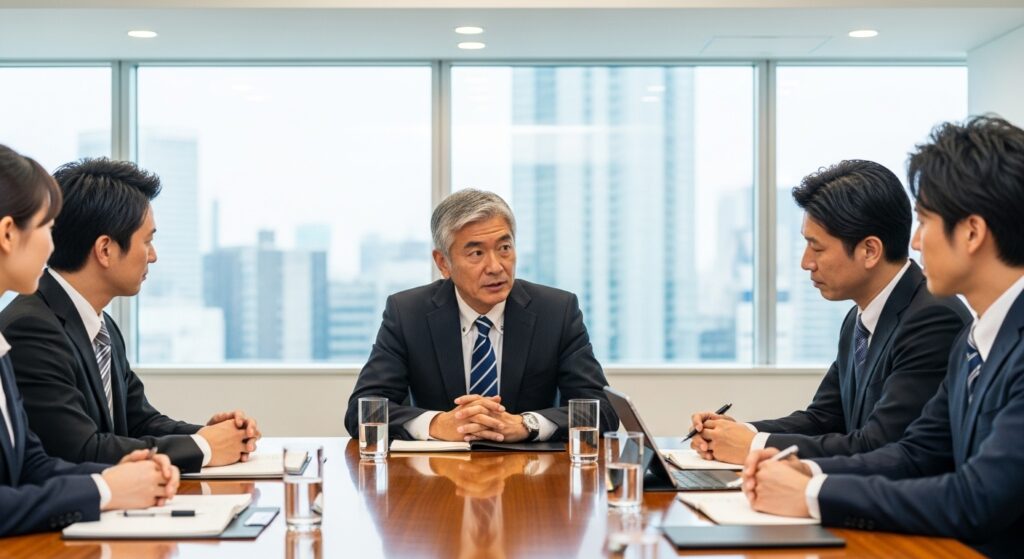 商談に臨む日本人の中小企業社長